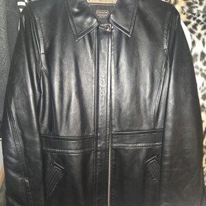 Coach Womens Hip Length Soft Black Leather Signature Lined Full-Zip Jack…